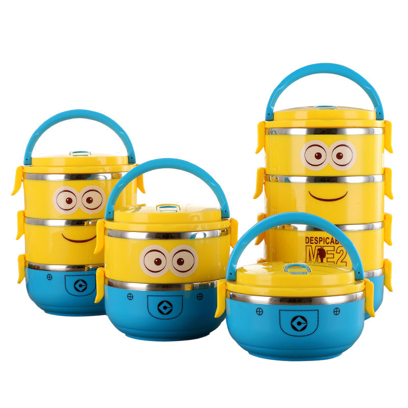 Cute Cartoon Minion stainless steel  Lunch Box For Kids With Plastic Tiffin Boxes Thermal Bento For School Students In Tableware