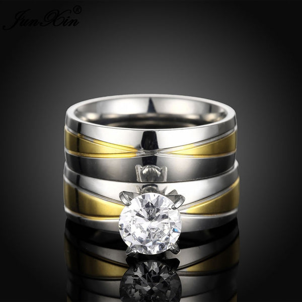 Crystal White Zircon Silver Gold Colors Stainless Steel Ring