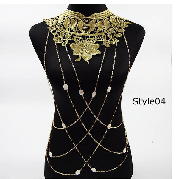 Lace Flower Collars Gold Body Chains