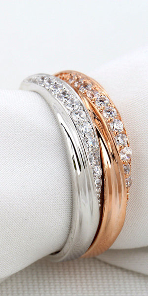 Womens 18K Gold Plated Rhinestones Studded Ring
