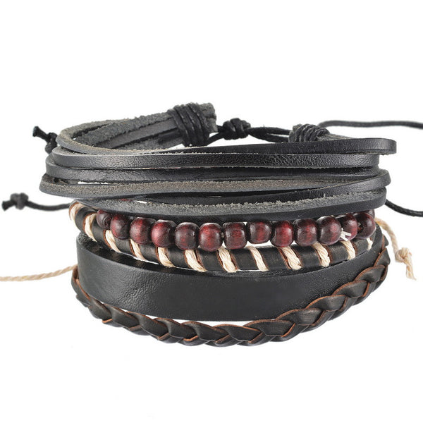 1Set 4pcs Braided Adjustable Leather Bracelets
