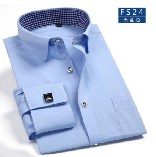 Men French Cufflinks Shirt 2016 New Men's Shirt Long Sleeve Casual Male Brand Shirts Slim Fit French Cuff Dress Shirts For Men