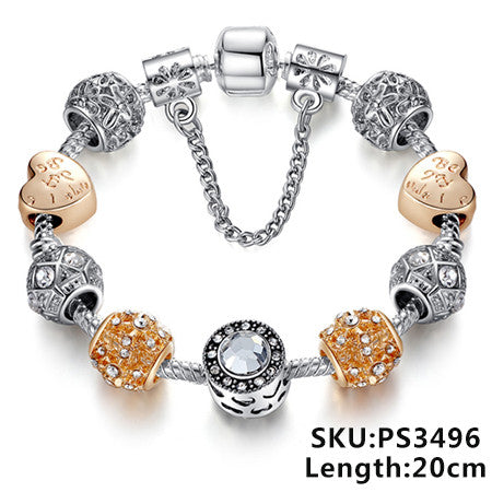 Silver Crystal Beads Charms Bracelet
