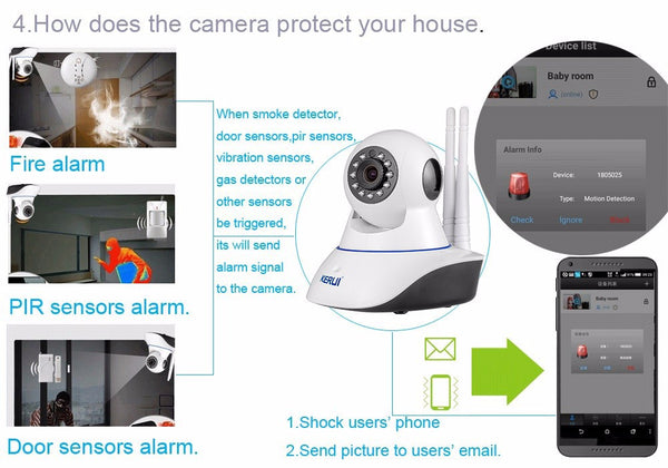 Security Wifi Network + Water Leak Alarm System Camera Infrared PIR
