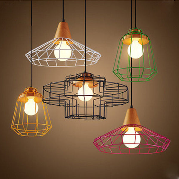 Colorful Birdcage Pendant Lamps Scandinavian Modern Minimalist Art Pyramid Iron Pendant Light Creative Restaurant Lights