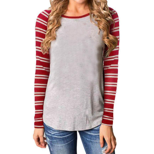 1PC Women tops Fashion Women Tops Patchwork Round Collar 100% Cotton Long Sleeve Casual T Shirts for Girl #LSN
