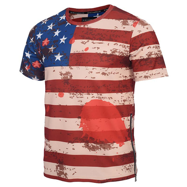 Mr.1991INC Paint Striped T-shirt Men/Women Zipper Tshirts 3d T shirt USA Flag Tops Tees Summer Shirts Hombres Camisetas