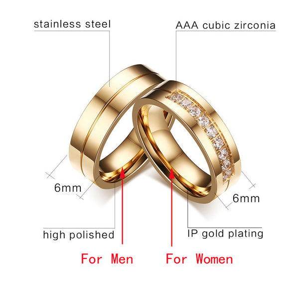 Mens 18K Gold Plated CZ Diamond & Zirconia Stainless Steel Ring