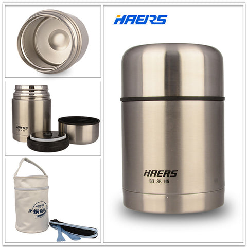 Haers Insulated Food Jar With Bag 600ml Stainless Steel Insulated Food Container Vacuum Lunch Box Thermos for Kids HTH-600A