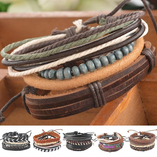 1Set 4pcs Braided Adjustable Leather Bracelets