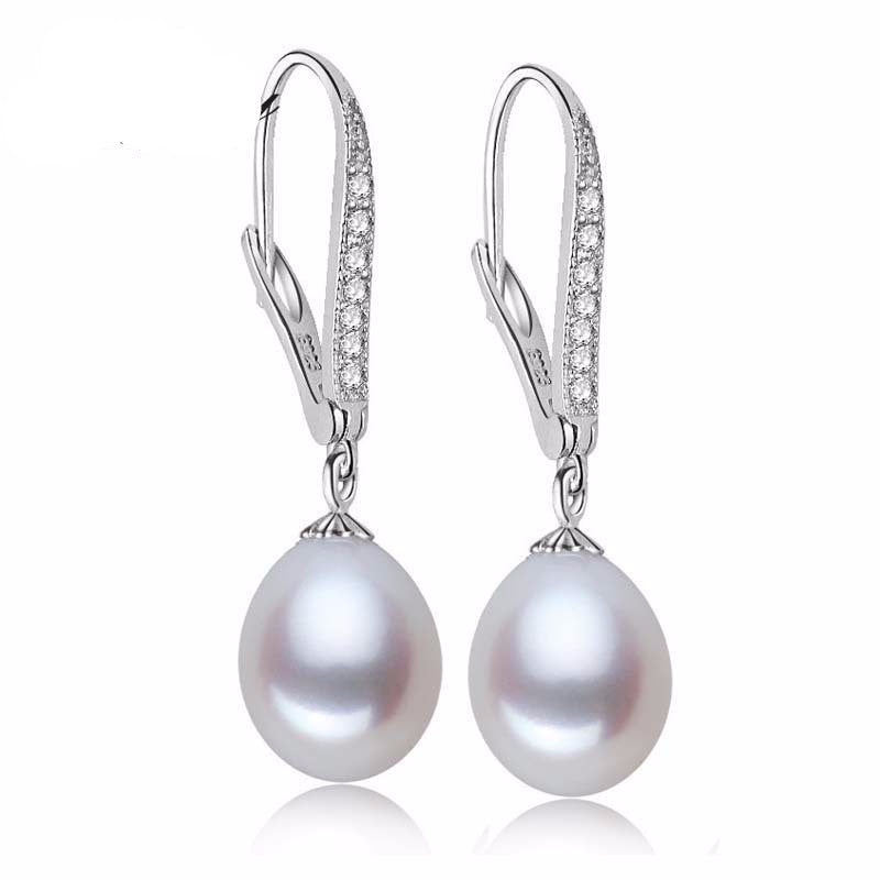Natural White 925 Sterling Silver Drop Earrings