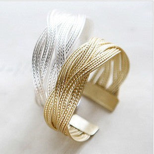 Knitted Twisted Metal Wide Bracelets Silver/Gold
