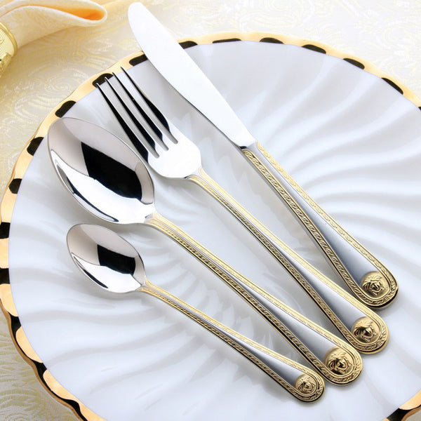 4 Pcs Medusa Head Gold Cutlery Stainless Steel Flatware Set Tableware Dinnerware Knife Spoon Fork