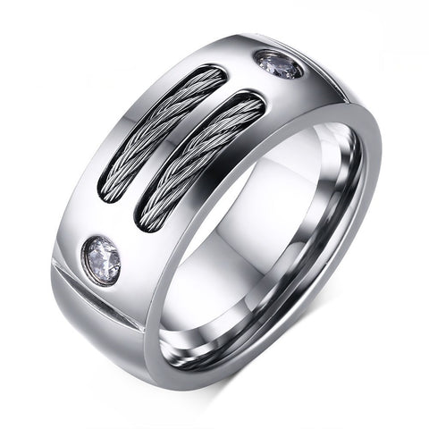 Men's Stainless Steel With Wire & Cubic Zirconia